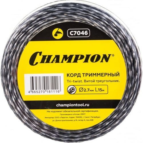 леска champion tri-twist 2.7мм* 15м витой треугол купить, цена, фото, описание, характеристики, инструкция, отзывы, недорого купить, скидка, официальный сайт, магазин, самара, заказать